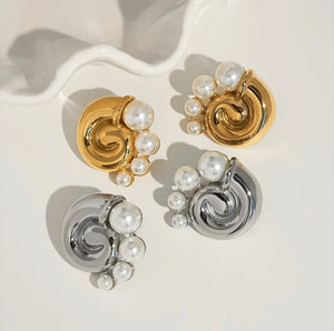 Pearl snail statement stud earrings