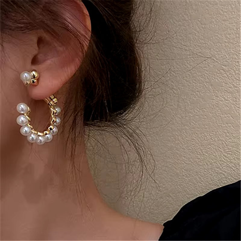 Ball C Shape Pearl Earrings